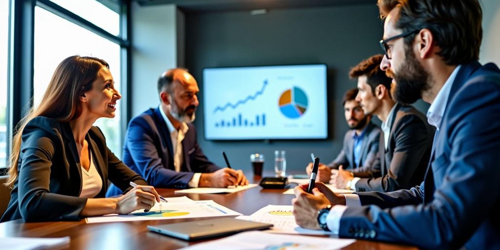 Reunião de negócios com análise de gráficos