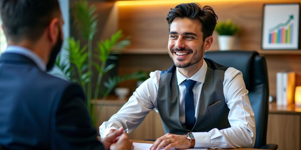 Empresário sorrindo e apertando a mão de cliente